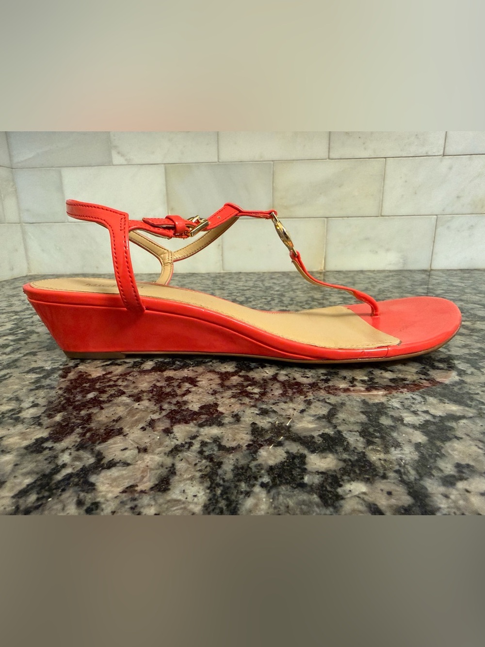 Michael Kors Coral T-Strap Wedge Sandal with Gold Accent
